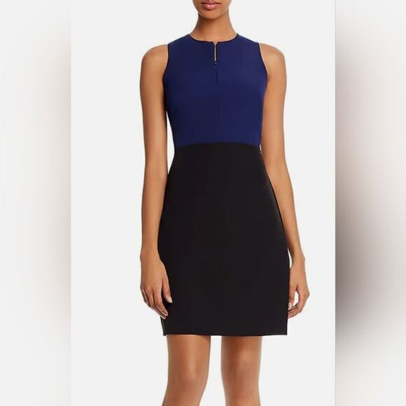 SAM EDELMAN Womens Stretch Double Zipper Sheath Dress. NWT size 10 blue/black. - Picture 1 of 5